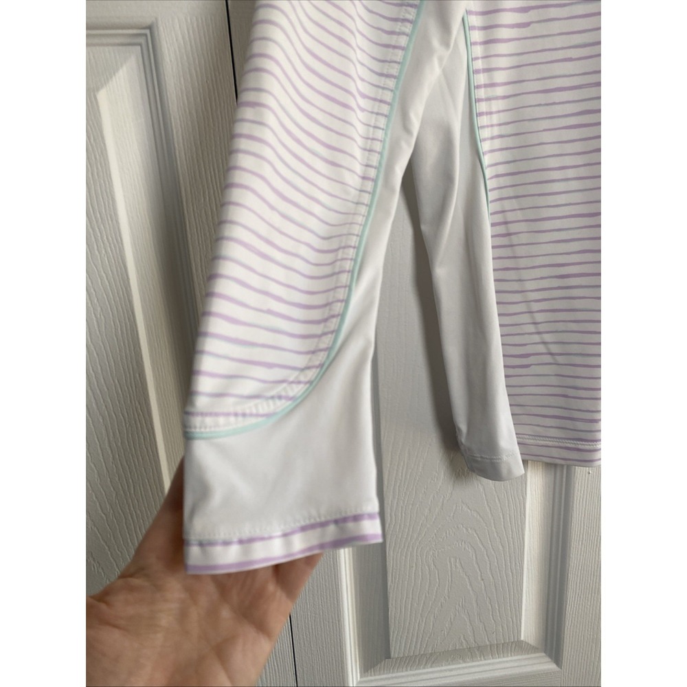 Peter Millar Striped 1/4 Zip Pullover Womens Size M White Lavender Golf Athletic - Picture 2 of 7